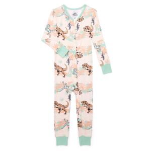 Jurassic World Toddlers' 4T One-Piece Sleeper Dinosaurs Kids Pajamas Rex Brown